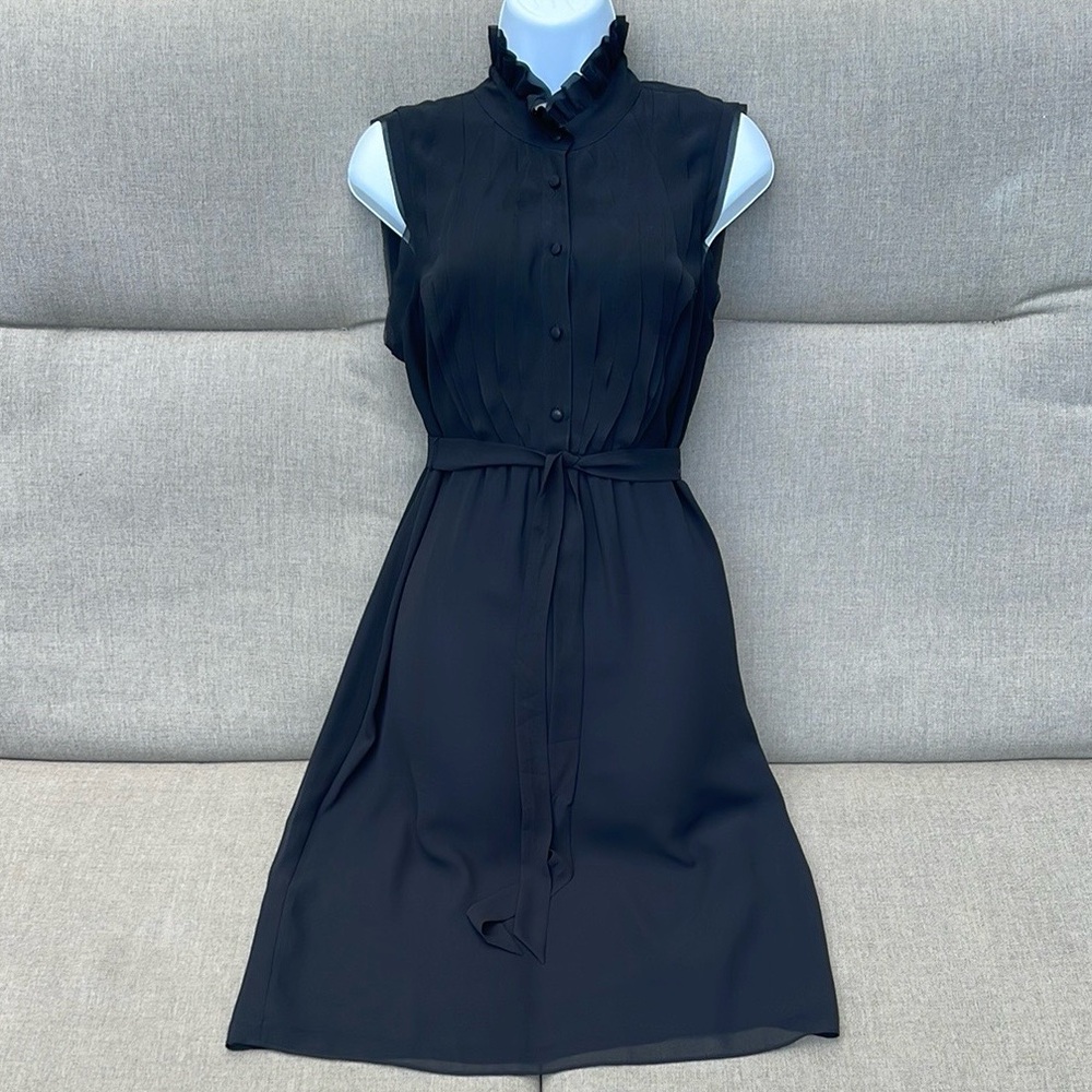 ANN TAYLOR LOFT Black Sleeveless Dress with Ruffle Detail